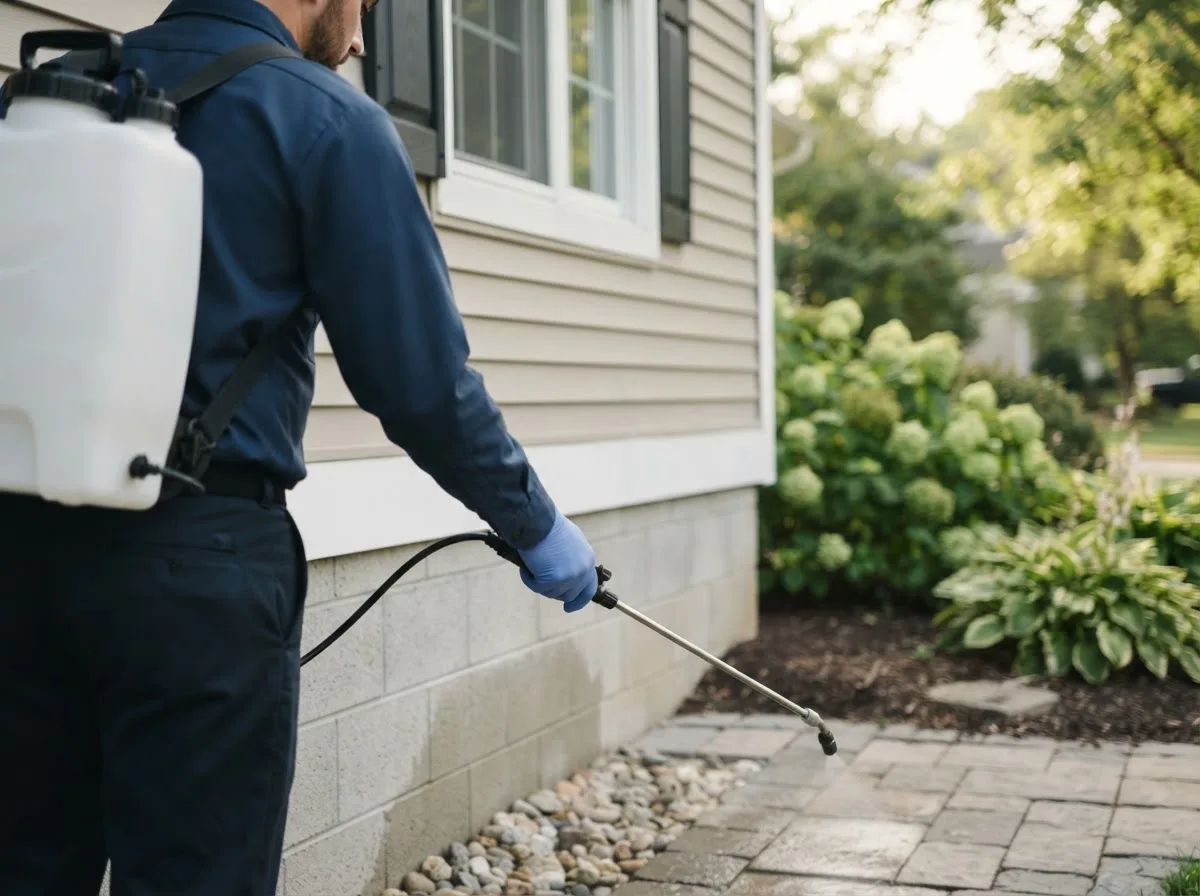 Pest control technician inspecting a home in Virgilina, VA